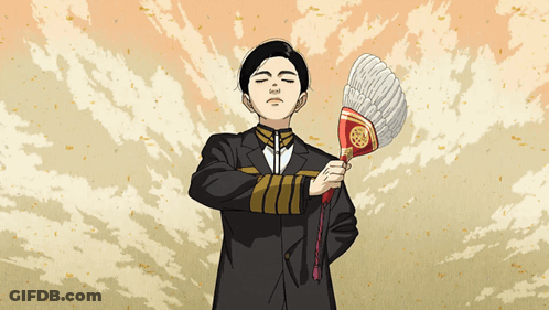 Cartoon Man Holding Feather Fan GIF