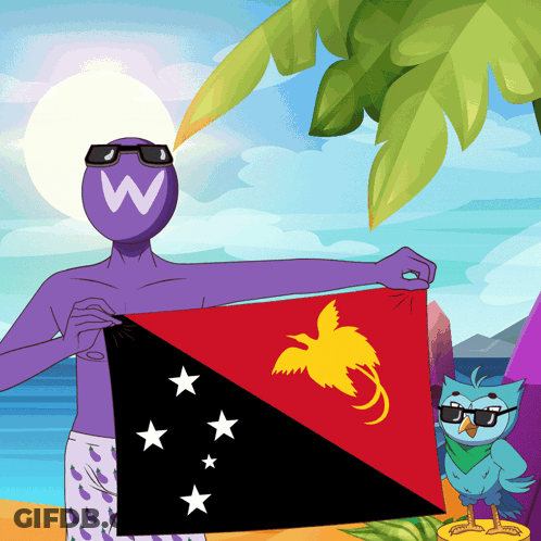 Cartoon Man Holding Flag With Bird GIF
