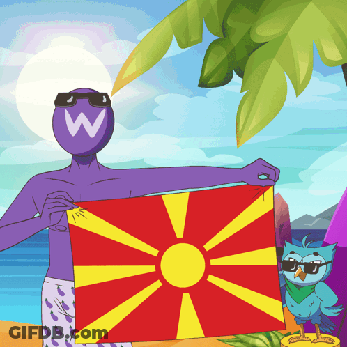 Cartoon Man Holding Flag With W On Head GIF