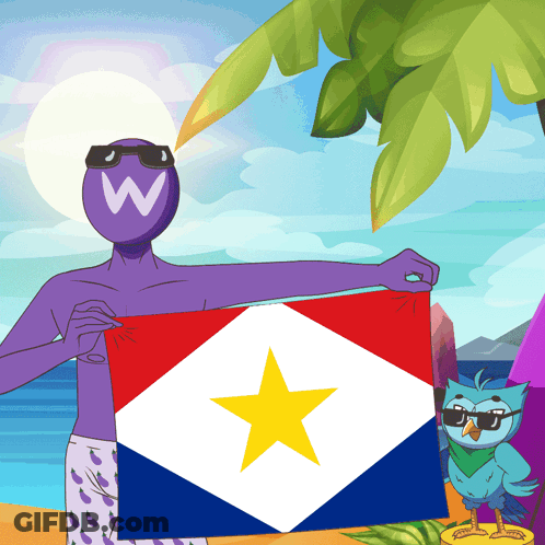 Cartoon Man Holding Flag With Yellow Star GIF