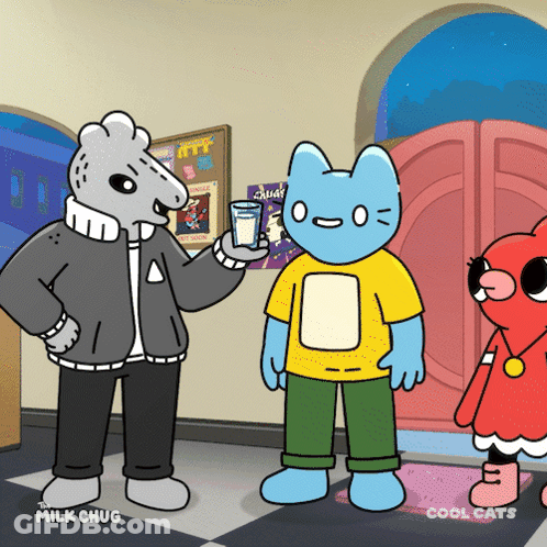Cartoon Man Holding Glass Of Milk Saying Milk Chug GIF