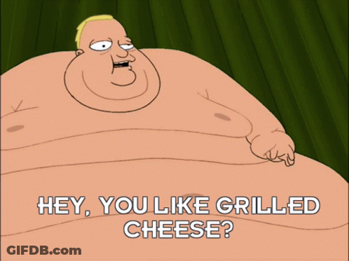 Cartoon Man Holding Grilled Cheese GIF