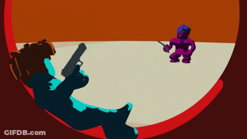 Cartoon Man Holding Gun And Man Kneeling GIF