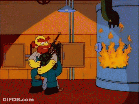 Cartoon Man Holding Gun In Front Of Fire Hydrant GIF