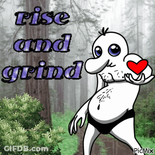Cartoon Man Holding Heart Rise And Grind GIF