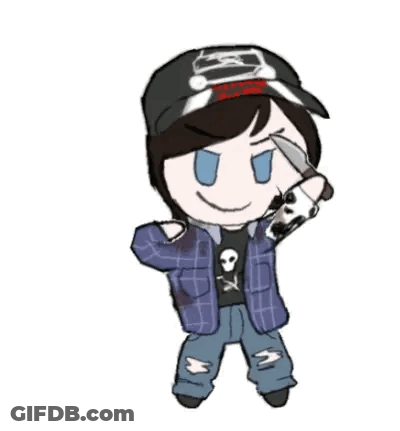 Cartoon Man Holding Knife And Skull GIF