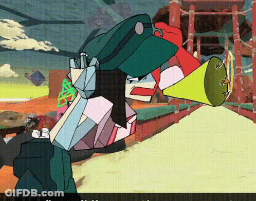 Cartoon Man Holding Megaphone In Front Of Pyramid GIF