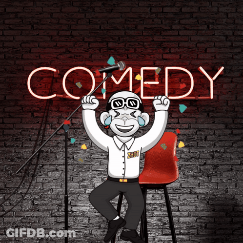Cartoon Man Holding Microphone Neon Comedy Sign GIF