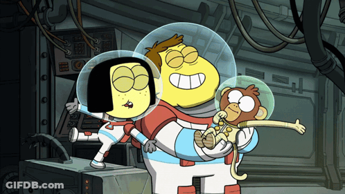 Cartoon Man Holding Monkey And Girl GIF