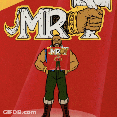 Cartoon Man Holding Mr. T Book GIF