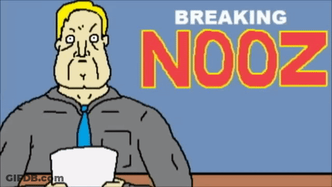 Cartoon Man Holding Paper Saying Breaking Nooz GIF
