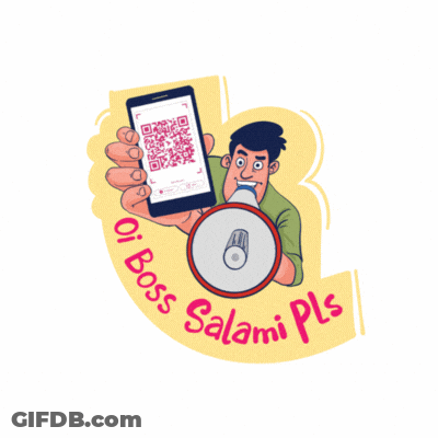 Cartoon Man Holding Phone And Megaphone Saying Oi Boss Salami Pls GIF