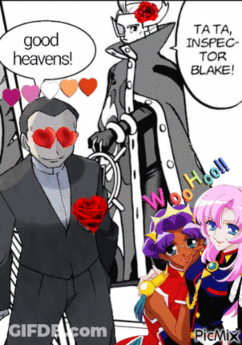 Cartoon Man Holding Rose With Hearts In Eyes Good Heavens GIF
