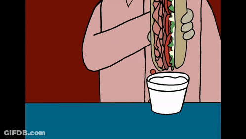 Cartoon Man Holding Sandwich And Ranch Dressing GIF