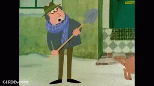 Cartoon Man Holding Shovel In Snow GIF