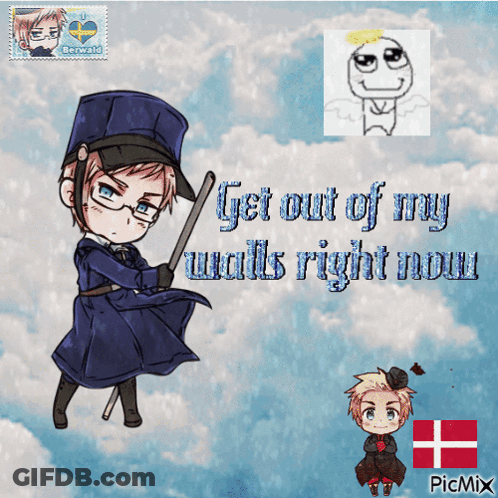 Cartoon Man Holding Stick Saying Get Out Of My Walls Right Now GIF