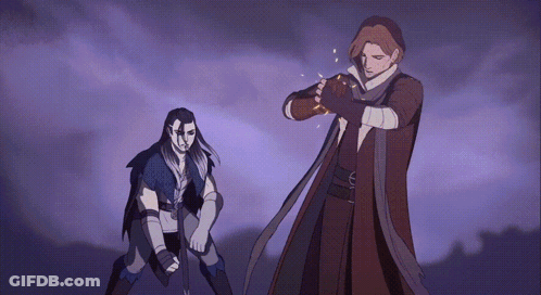 Cartoon Man Holding Sword And Another Man GIF