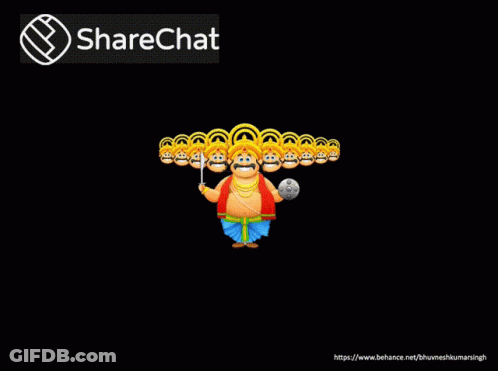 Cartoon Man Holding Sword And Shield With ShareChat Logo GIF