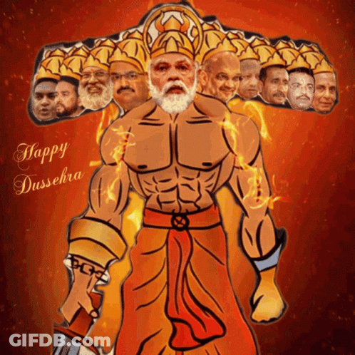 Cartoon Man Holding Sword Happy Dussehra GIF