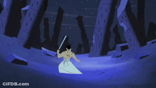 Cartoon Man Holding Sword In Front Of Two Monsters GIF