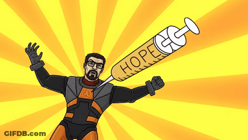 Cartoon Man Holding Syringe Saying Hope GIF