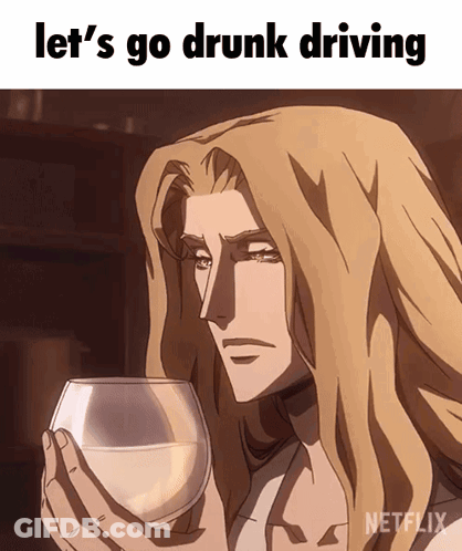 Cartoon Man Holding Wine Glass Saying Let's Go Drunk Driving GIF