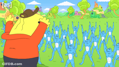 Cartoon Man In Front Of Blue Bodies With As GIF