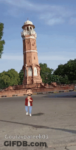 Cartoon Man In Front Of Clock Tower GIF