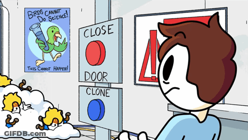 Cartoon Man In Front Of Sign Saying Birds Cannot Do Science GIF