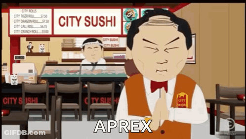 Cartoon Man In Front Of Sushi Restaurant GIF