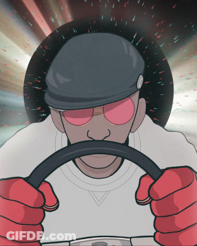 Cartoon Man In Hat And Sunglasses Driving Car GIF