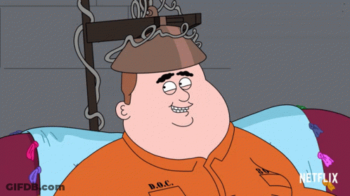 Cartoon Man In Prison Uniform With D.O.C. Shirt GIF