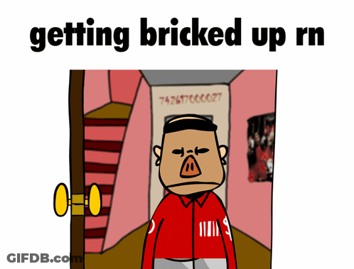 Cartoon Man In Red Jacket Getting Bricked Up Rn GIF