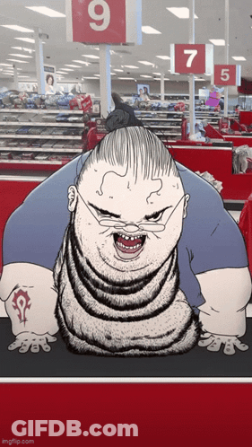 Cartoon Man In Store With Number 9 GIF