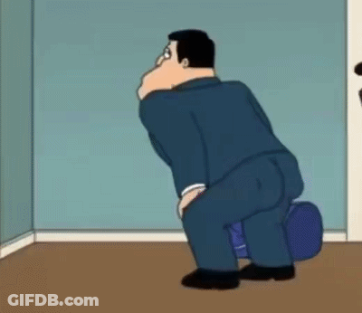 Cartoon Man In Suit Squatting In Room GIF