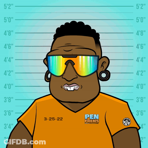 Cartoon Man In Sunglasses And Pen Frens Shirt GIF