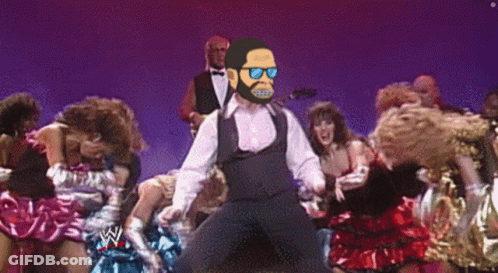 Cartoon Man In Sunglasses Dancing With Group GIF