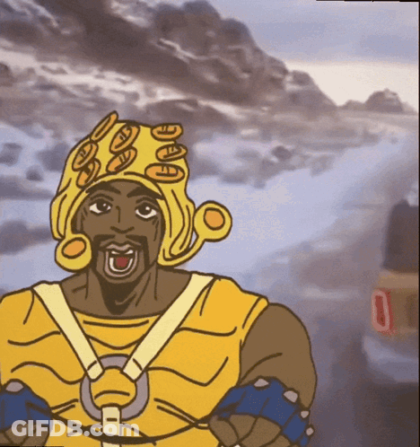 Cartoon Man In Yellow Outfit And Hat With Circles GIF