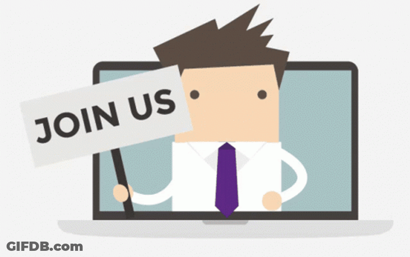 Cartoon Man Join Us Signage GIF