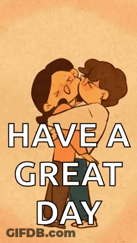 Cartoon Man Kissing Woman Saying Have A Great Day GIF