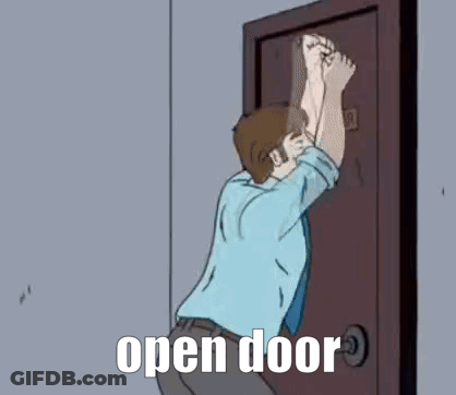 Cartoon Man Knocking On Door Saying Open Door GIF