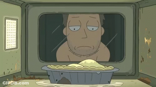 Cartoon Man Looking At Pie In Microwave GIF