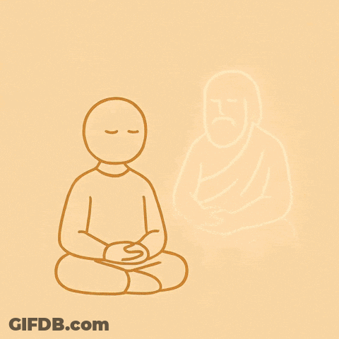 Cartoon Man Meditating Saying Ancestral Wisdom Descendant Dialogue GIF