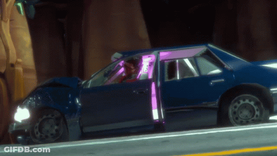 Cartoon Man Moving After Car Crash GIF