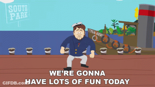 Cartoon Man On Dock Saying We're Gonna Have Fun GIF