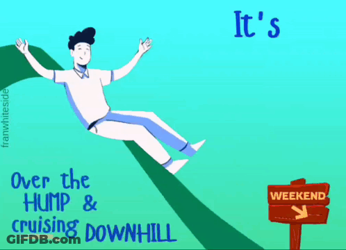Cartoon Man On Slide Saying It's Wednesday Cruising Downhill GIF