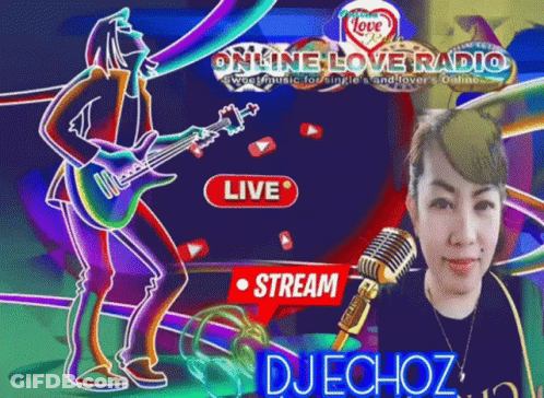 Cartoon Man Playing Guitar And Woman Behind Microphone Live Stream GIF