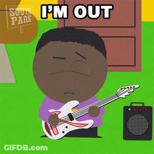 Cartoon Man Playing Guitar Saying I'm Out GIF