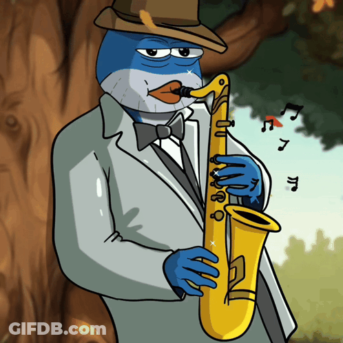 Cartoon Man Playing Saxophone With Music Notes GIF