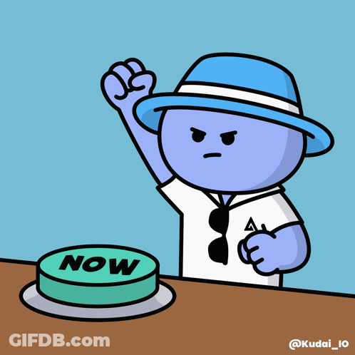 Cartoon Man Pushing Now Button GIF